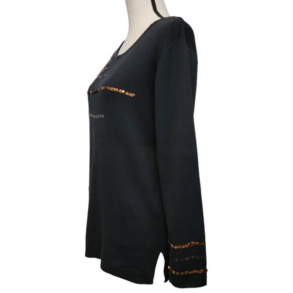 VTG 90s Kikit Sweater Womens M Black Brown Gold Floral Sequin Beaded Embroidered - Picture 5 of 8